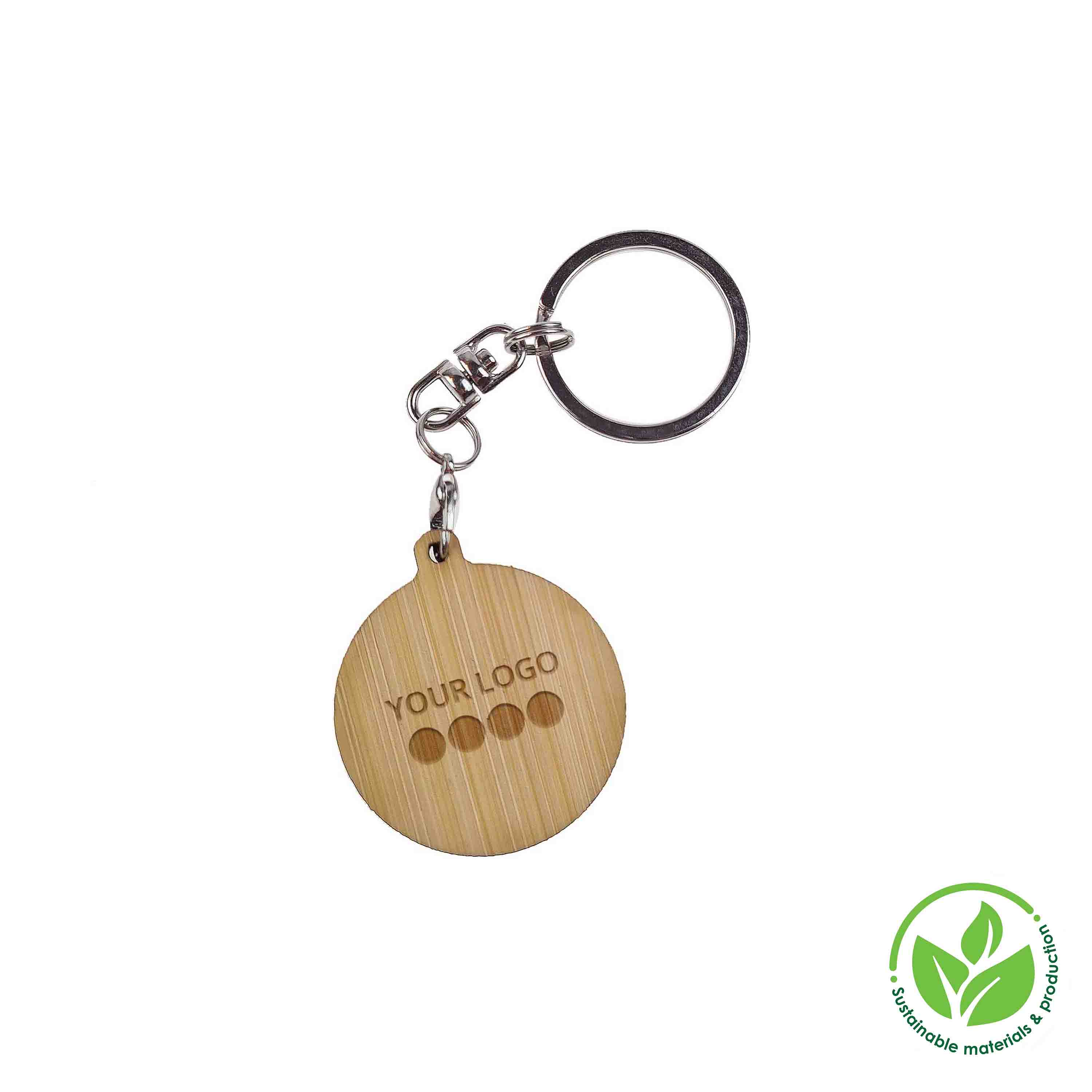 Key Ring Bamboo Round 32 mm, Engraving